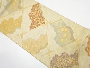 アンティーク　綴れ　斜め格子に秋草・空花模様織り出し袋帯（材料）